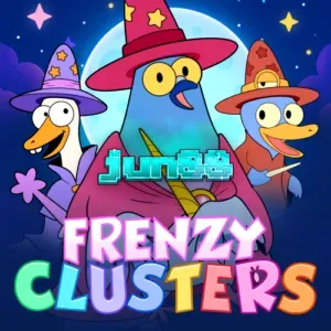 Tampilan antarmuka seluler permainan slot Frenzy Clusters dengan grid 7x7 yang dinamis